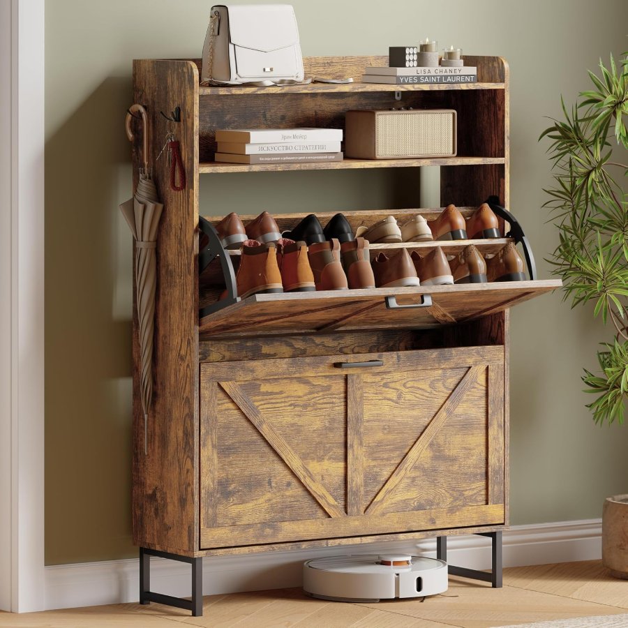 Xixini Shoe Cabinet with 2 Flip Drawers
