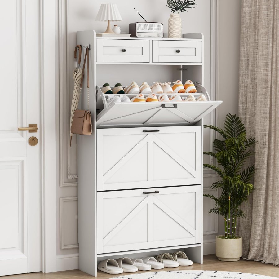 Xixini Shoe Cabinet with 3 Flip Drawers & 2 Top Drawers