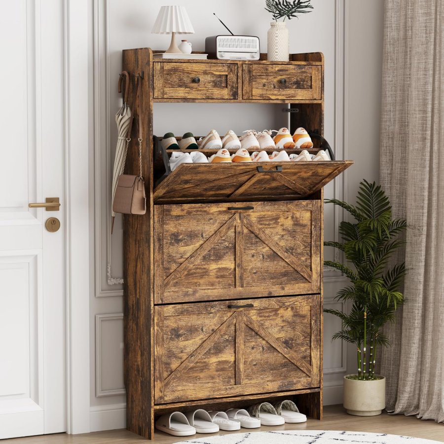 Xixini Shoe Cabinet with 3 Flip Drawers & 2 Top Drawers