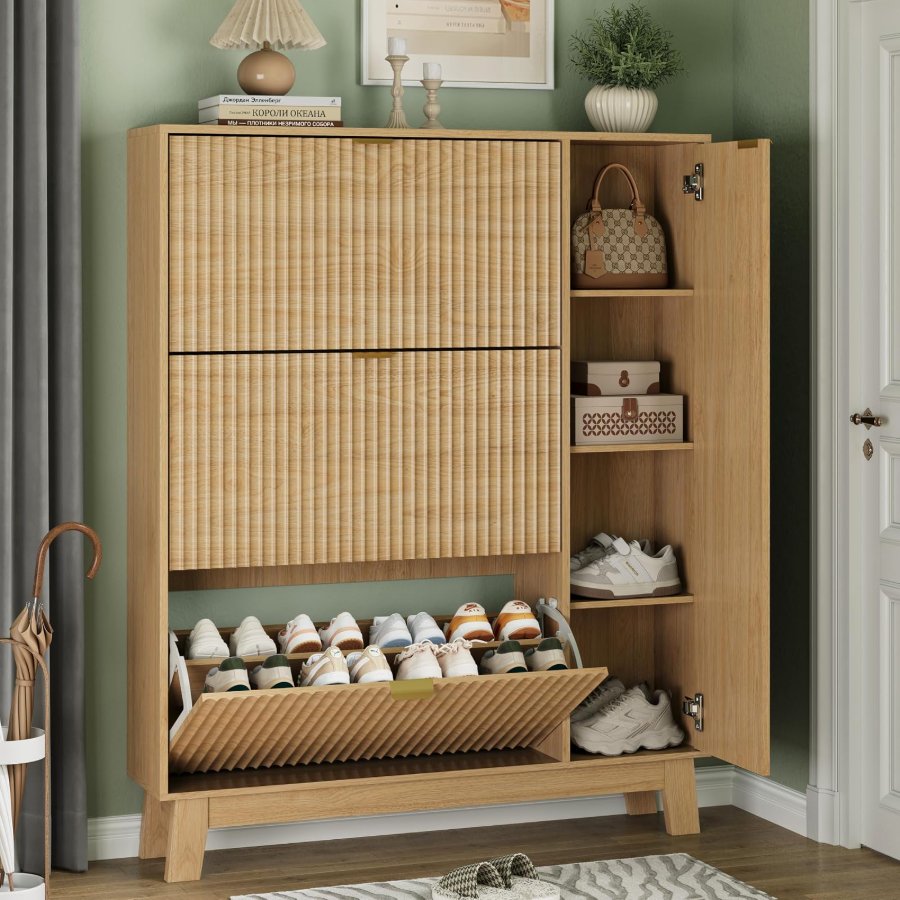 Xixini Shoe Cabinet with 3 Flip Drawers