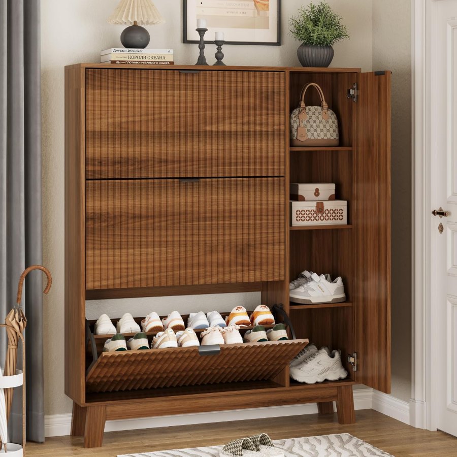 Xixini Shoe Cabinet with 3 Flip Drawers